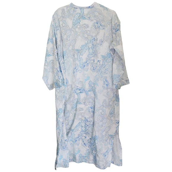 Miss Elaine Nightgown Women's M Petite Zip Front 3/4 Sleeve Paisley Blue - Picture 3 of 14